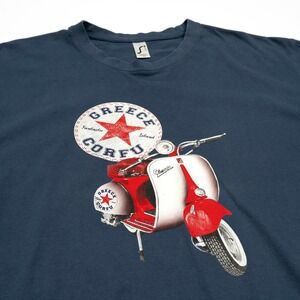 Corfu Greece T Shirt Mens Large Vespa Travel Tee T-Shirt Blue Vacation Retro‎